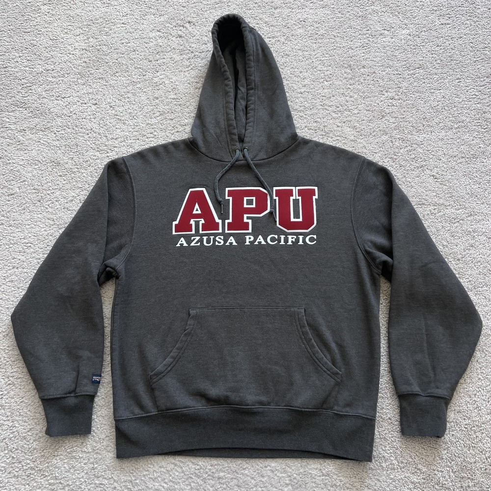 JanSport APU Azusa Pacific Hoodie Mens Medium Gray Fleece Pullover Sweatshirt